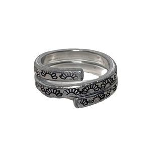 Handmade 8/9 stamped boho sunflower silver adjustable hypoallergenic wrap‎ ring